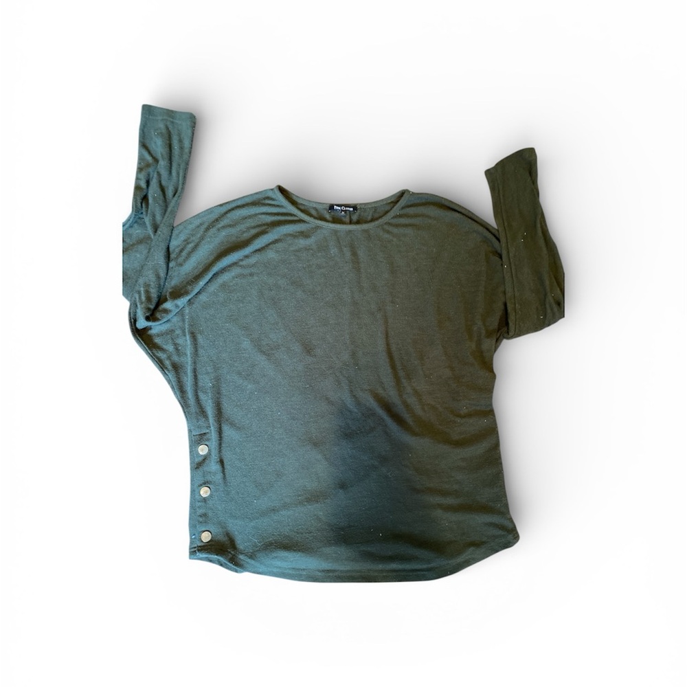 Bohemian wide bubble sleeves Olive Knit Top with side brass buttons